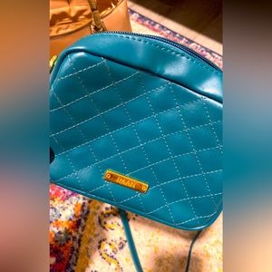 Blue turquoise iman leather handbag NWOT Q